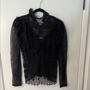 See By Chloe Black Ruffled Long Sleeve Blouse